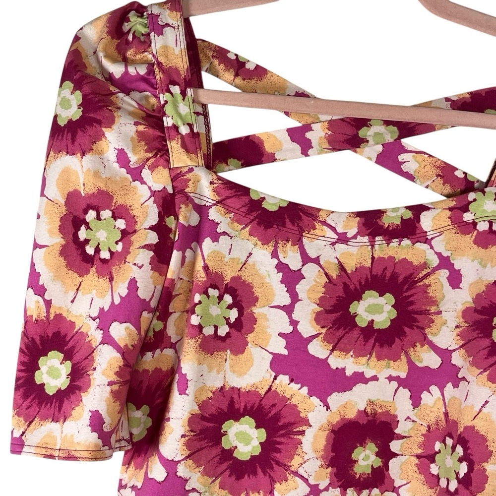 Free People Women's Give Me More Retro Floral Pattern Top Pink Size S Hippie - Picture 4 of 11